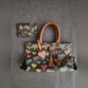 Heart Patterned Tote Bag with Tan Handles With Wallet Donney And Bourke